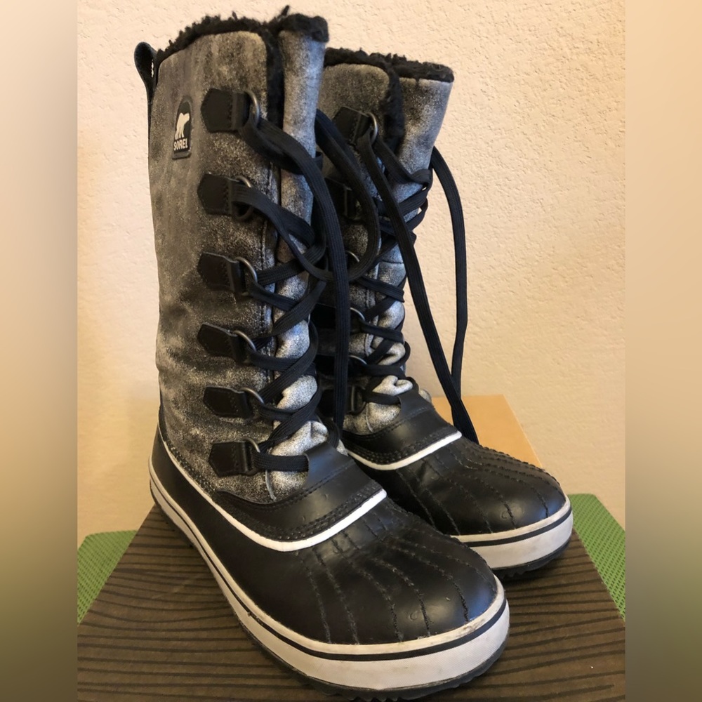 Sorel Tivoli High Black Vapor Blue Lace-up Boots